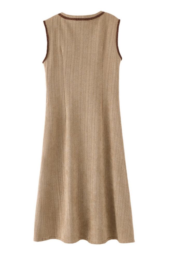 Retro Round Neck Brown Vest Dress Mori Kei Fashion