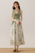 Bamboo Shadow French Vest Green Skirt Mori Kei Clothing