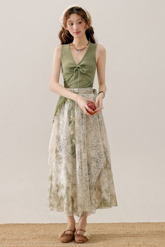 Bamboo Shadow French Vest Green Skirt Mori Kei Clothing