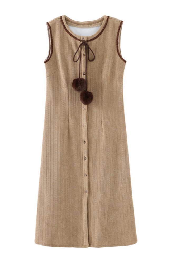 Retro Round Neck Brown Vest Dress Mori Kei Fashion