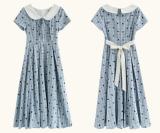 Moonlight Letter Plaid Embroidery Blue Dress Mori Kei Clothing