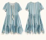 Jasmine Sea Vacation Patchwork Blue Dress Mori Kei Outfits