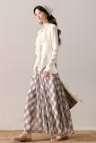 Wind Lotus Ruffled Apricot Blouse Plaid Skirt Mori Kei Fashion