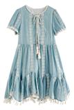 Jasmine Sea Vacation Patchwork Blue Dress Mori Kei Outfits