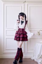 Plaid Lace Trims Red Skirt Jirai Kei Fashion