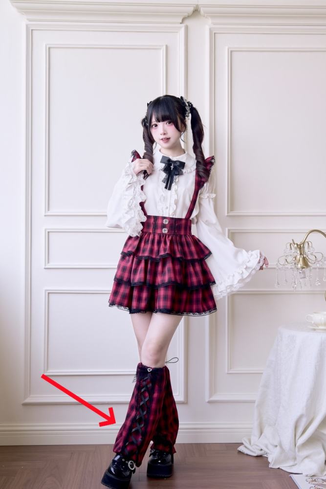 NoGenki Plaid Lace Trims Red Skirt Jirai Kei Fashion