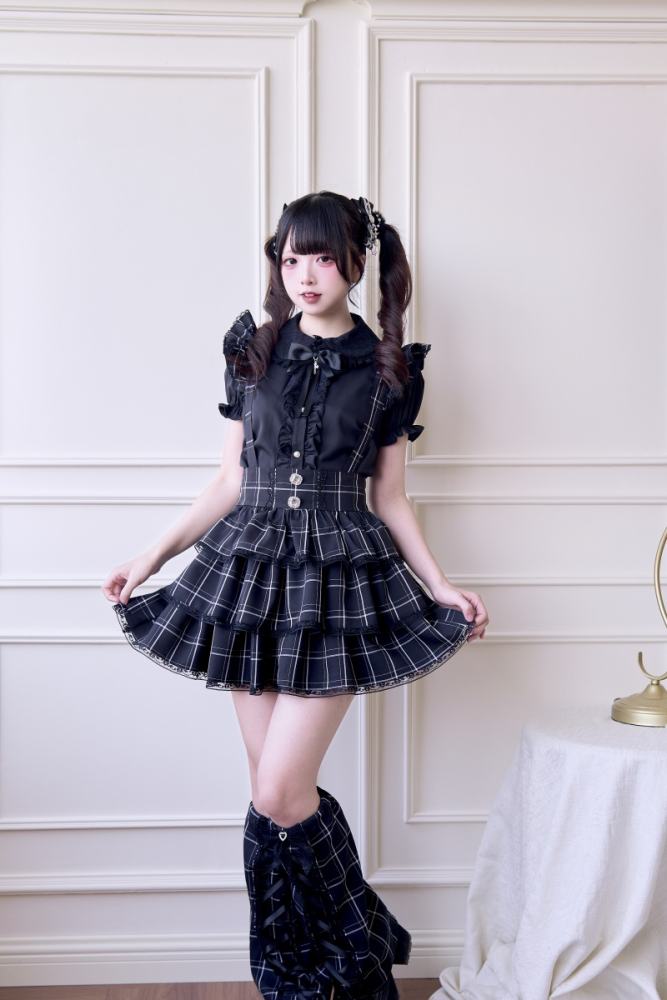 NoGenki Plaid Lace Trims Red Skirt Jirai Kei Fashion