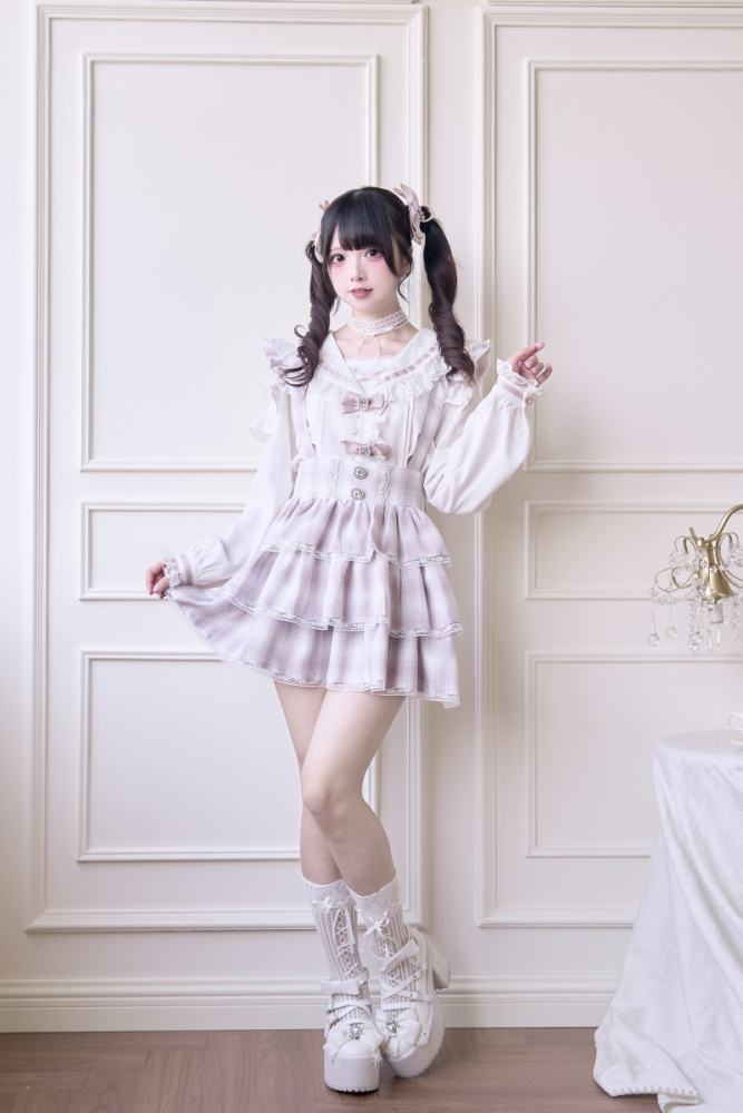 NoGenki Plaid Lace Trims Red Skirt Jirai Kei Fashion