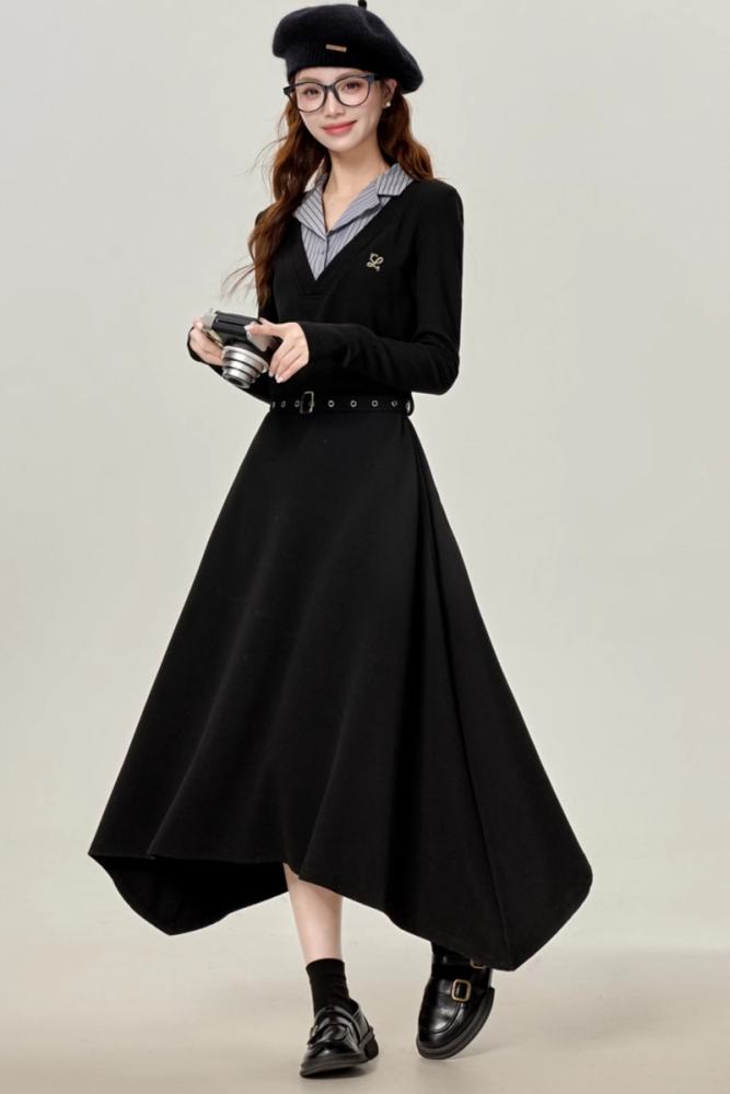 Moonlit Night French Patchwork Black Dress Mori Kei Clothing
