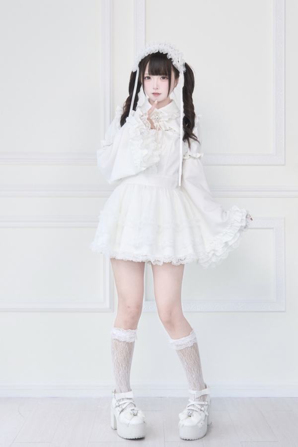 NoGenki Japanese Ruffled Lace Dress White Set Jirai Kei Clothing