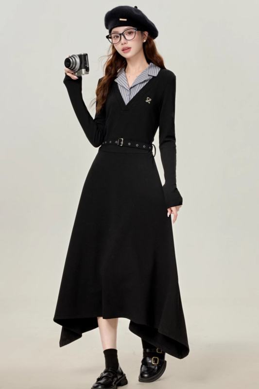 Moonlit Night French Patchwork Black Dress Mori Kei Clothing