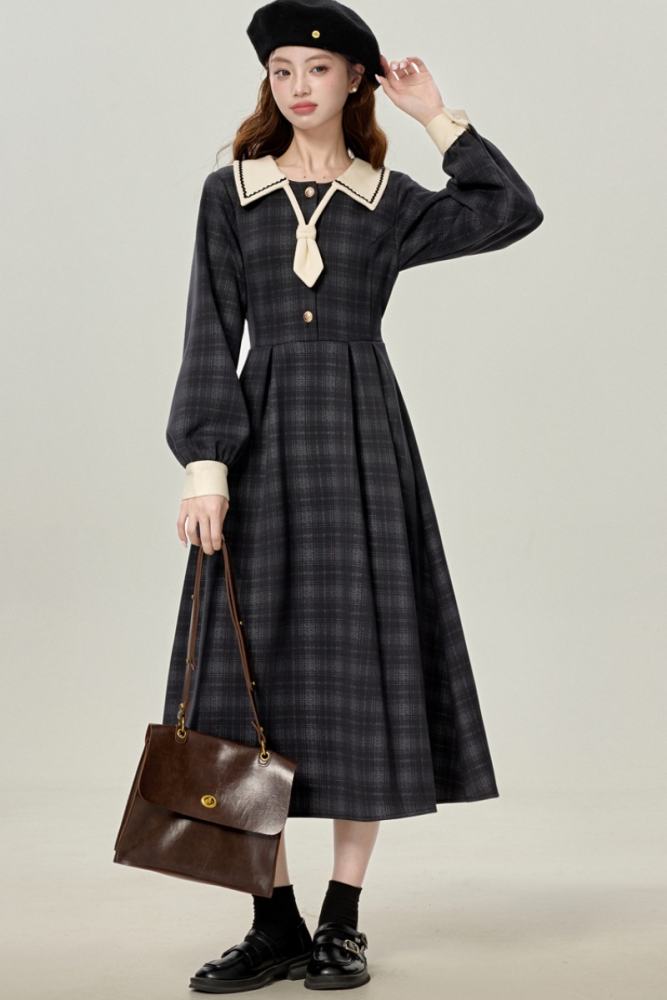 Muni Letter Campus Plaid Black Dress Mori Kei Clothes