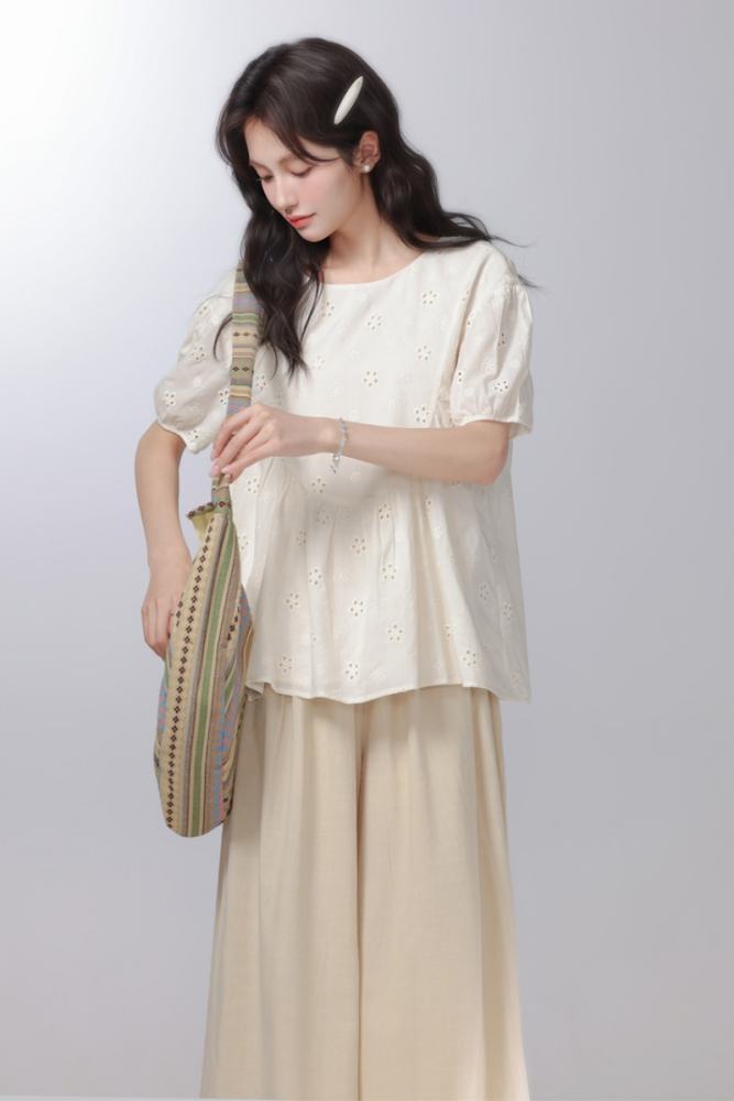 Gentle Twilight Embroidered Top Apricot Pants Mori Kei Outfits