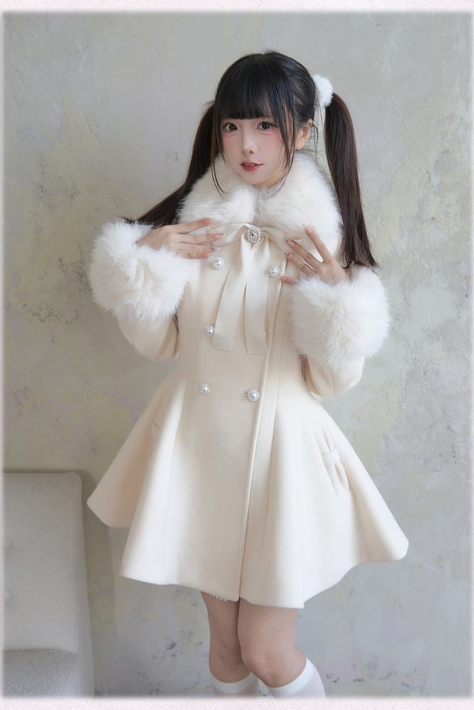 NoGenki Double Breasted Large Hem Black Coat Jirai Kei Clothes