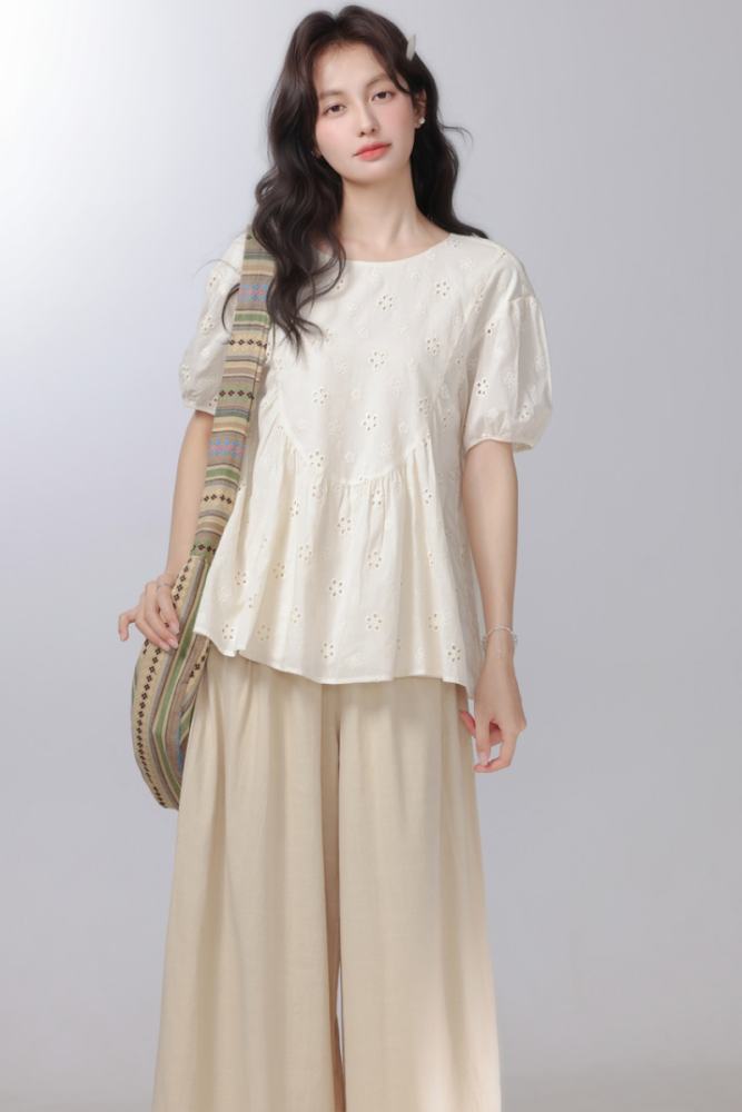 Gentle Twilight Embroidered Top Apricot Pants Mori Kei Outfits