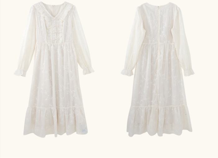 Moon Cloud Embroidered Long Sleeve Dress Mori Kei Style