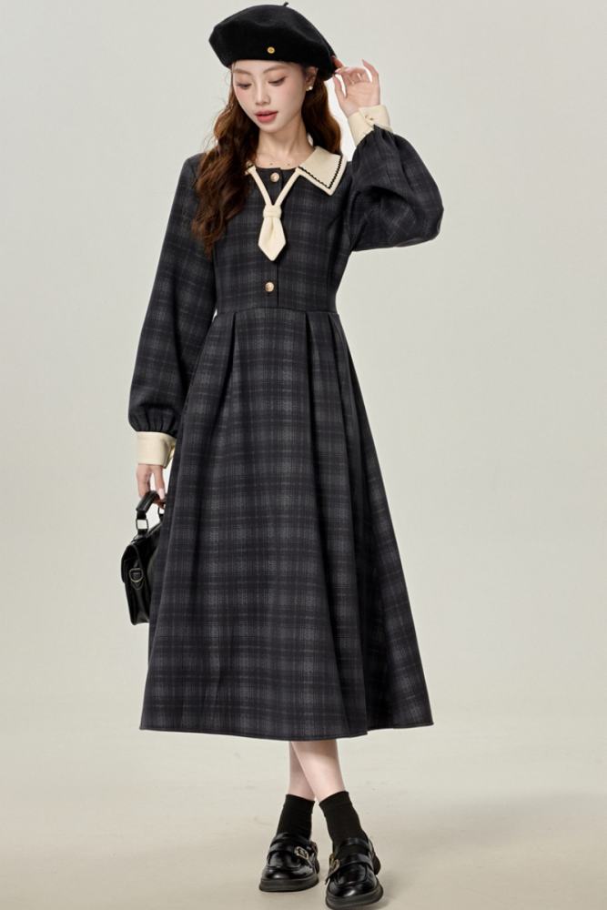 Muni Letter Campus Plaid Black Dress Mori Kei Clothes