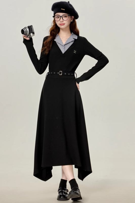 Moonlit Night French Patchwork Black Dress Mori Kei Clothing