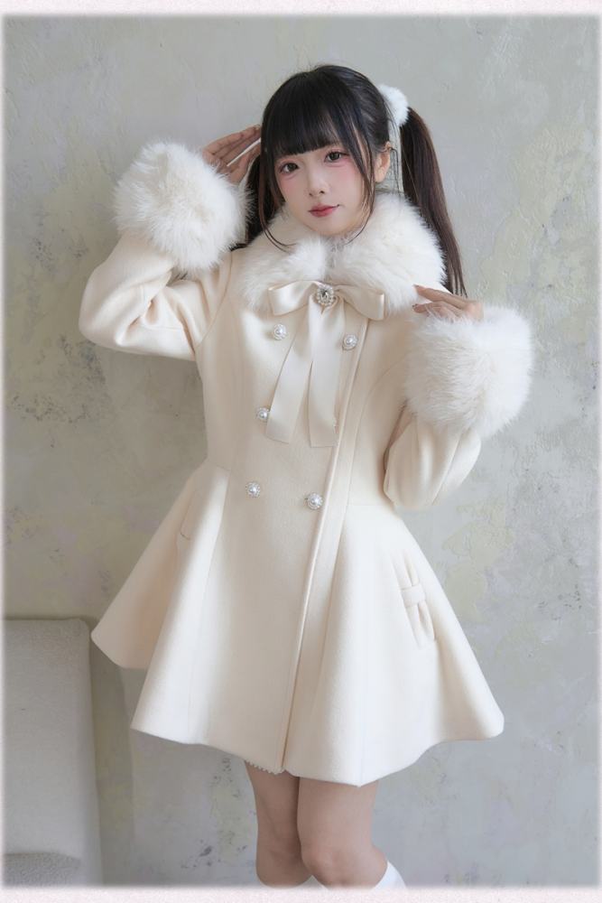 NoGenki Double Breasted Large Hem Black Coat Jirai Kei Clothes