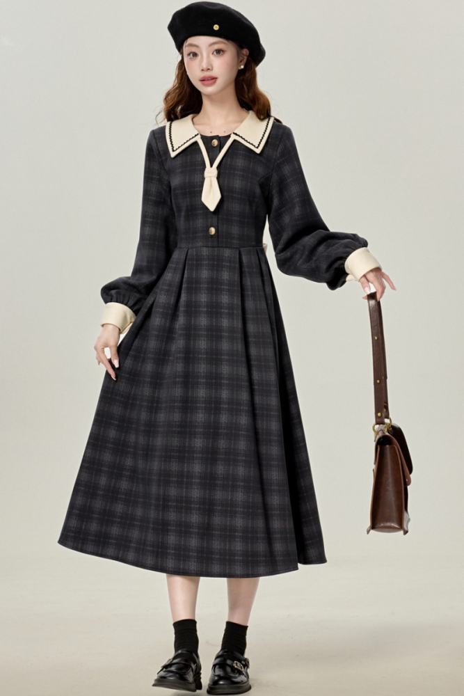 Muni Letter Campus Plaid Black Dress Mori Kei Clothes