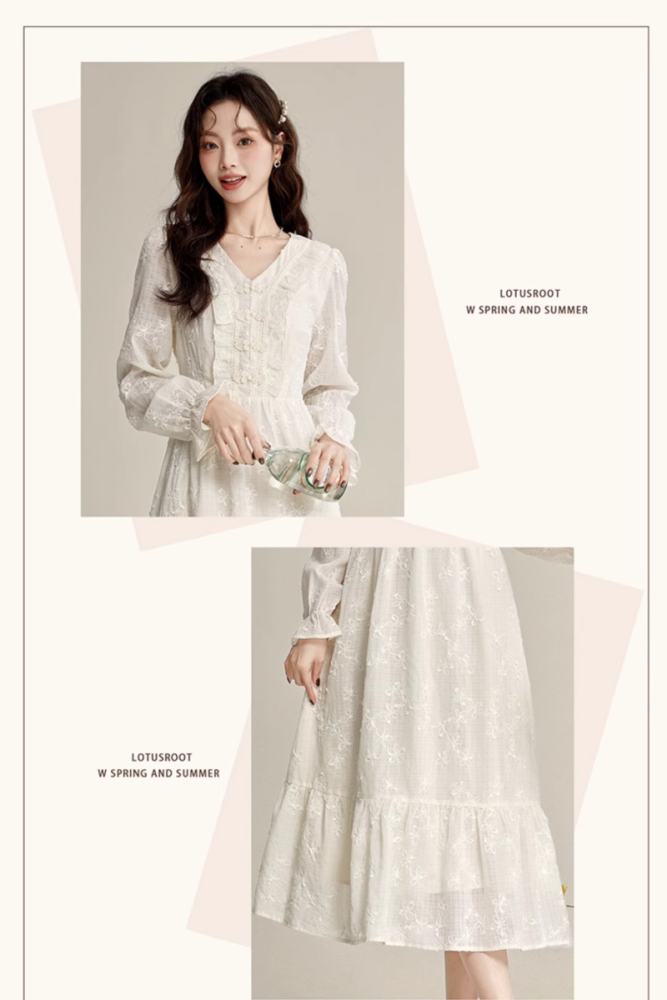 Moon Cloud Embroidered Long Sleeve Dress Mori Kei Style