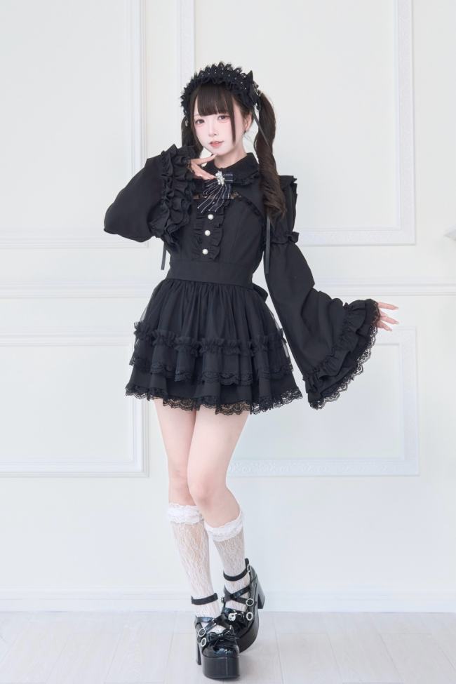 NoGenki Japanese Ruffled Lace Dress White Set Jirai Kei Clothing