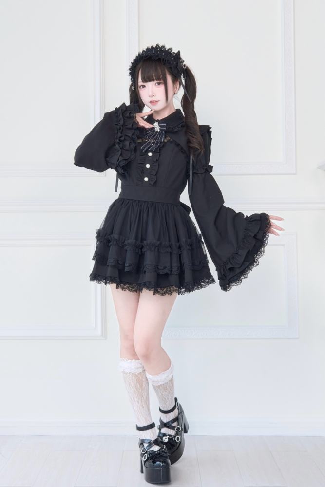 NoGenki Japanese Ruffled Lace Dress White Set Jirai Kei Clothing