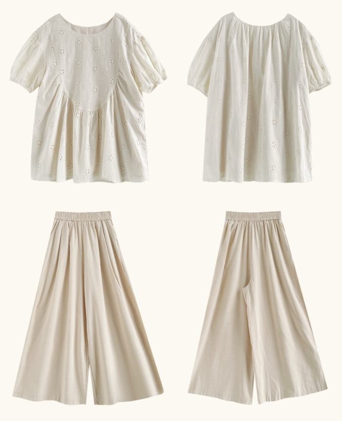Gentle Twilight Embroidered Top Apricot Pants Mori Kei Outfits