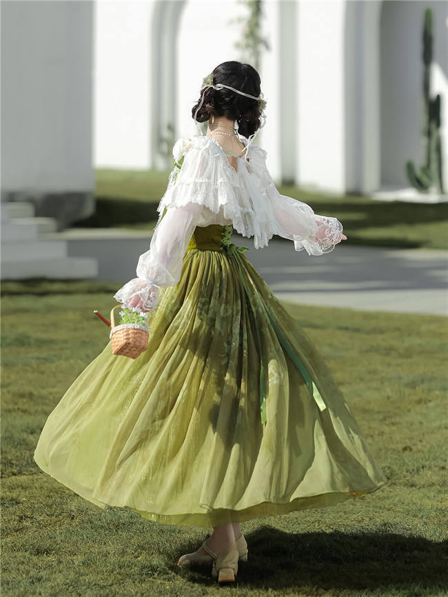 Green Vine Chinese Style Lolita Skirt and Top