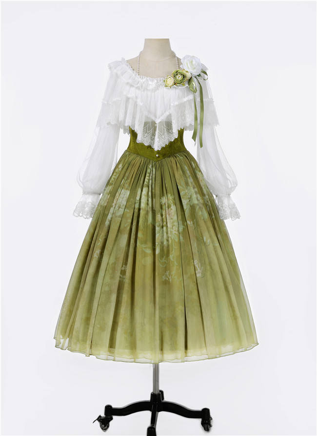 Green Vine Chinese Style Lolita Skirt and Top