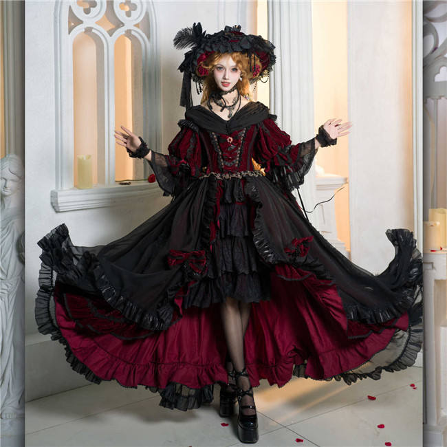 Catherine Heavy Ruffles Velvet Hime Lolita Dress and Underskirt
