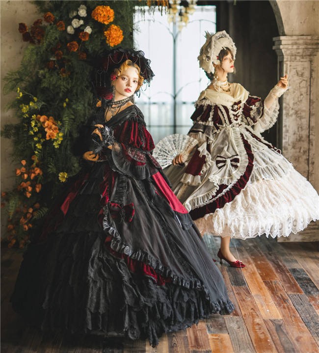 Catherine Heavy Ruffles Velvet Hime Lolita Dress and Underskirt