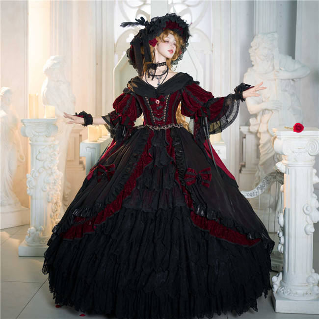 Catherine Heavy Ruffles Velvet Hime Lolita Dress and Underskirt