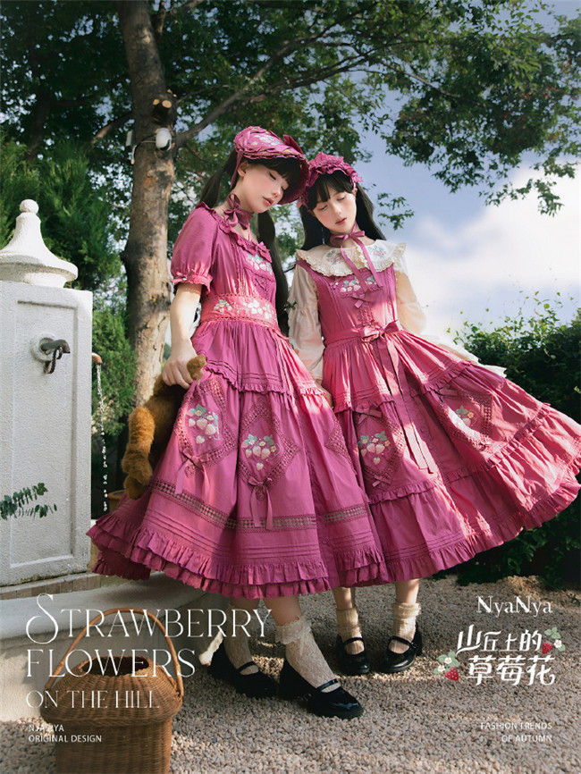 NyaNya Lolita ~Strawberry on the Hill Embroidery Lolita JSK