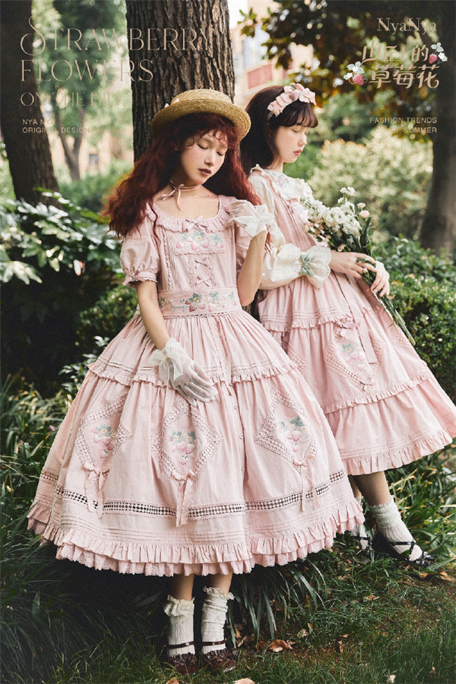 NyaNya Lolita ~Strawberry on the Hill Embroidery Lolita JSK