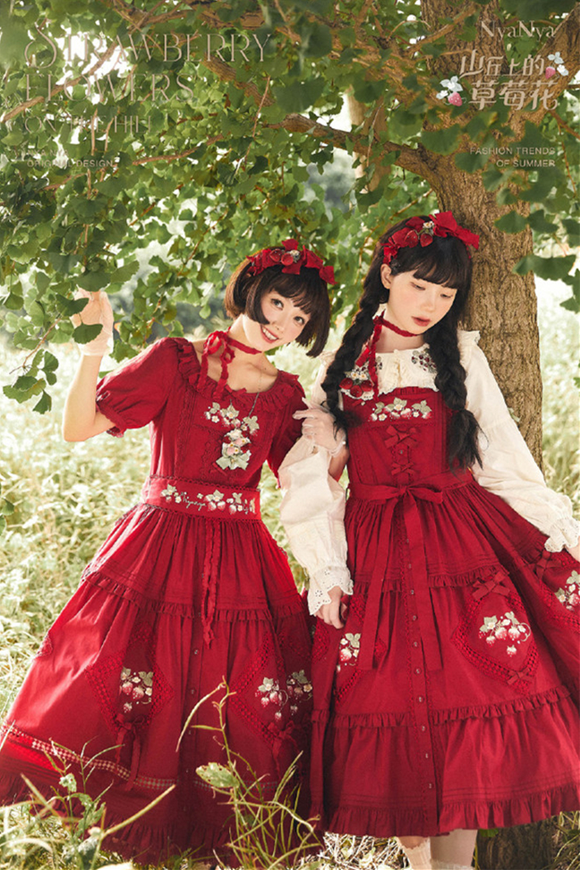NyaNya Lolita ~Strawberry on the Hill Embroidery Lolita JSK