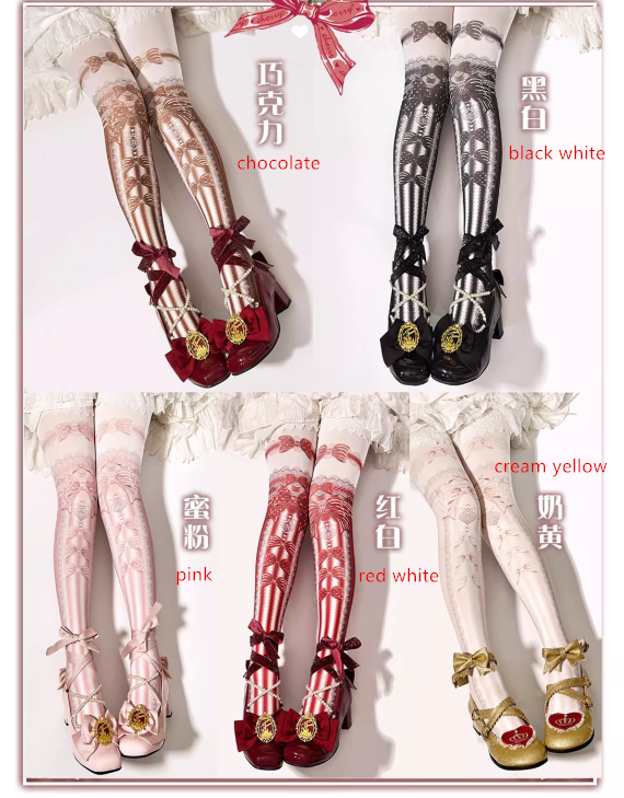 Red Maria Sweetheart Popcorn Lolita Tights