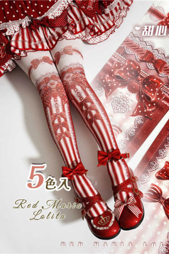 Red Maria Sweetheart Popcorn Lolita Tights