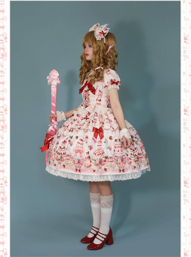 Antique Doll Strawberry Cake Sweet Lolita Dress and Accessories