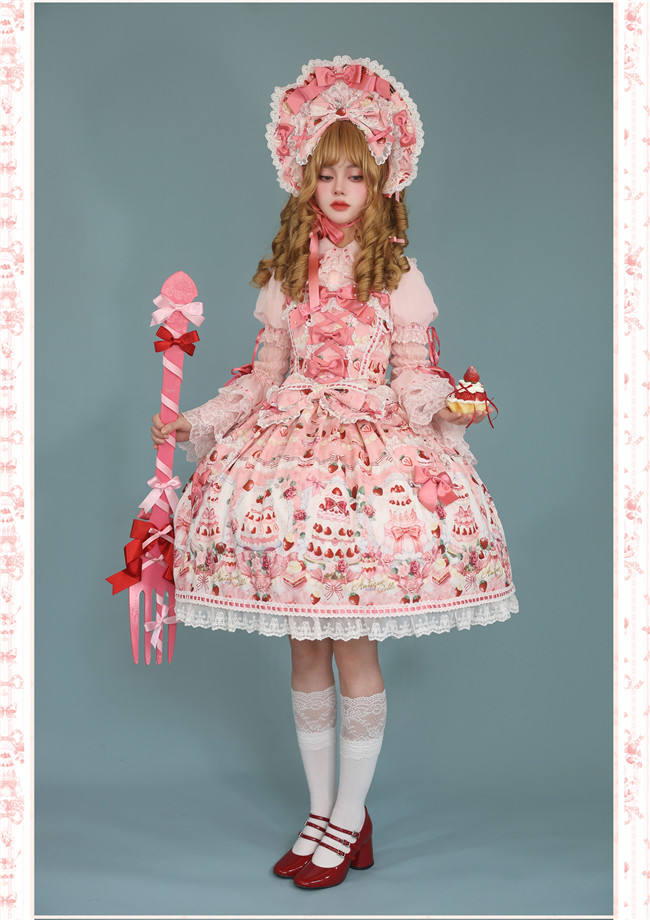 Antique Doll Strawberry Cake Sweet Lolita Dress and Accessories
