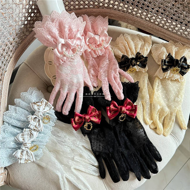 Sweet Lace Bowknot Base Gloves Bows Wristcuffs