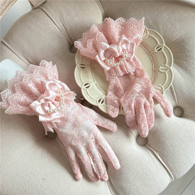 Sweet Lace Bowknot Base Gloves Bows Wristcuffs