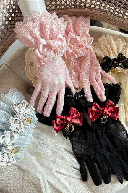 Sweet Lace Bowknot Base Gloves Bows Wristcuffs