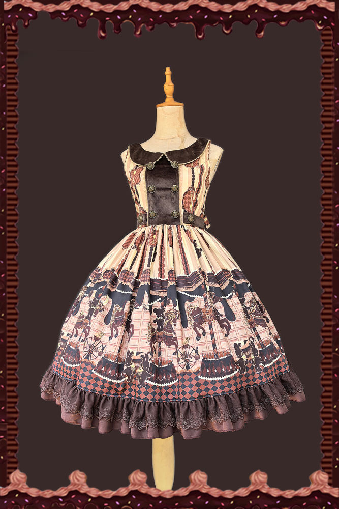 Infanta ~Chocolate Trojan~ Cotton Vintage Lolita Normal Waist JSK