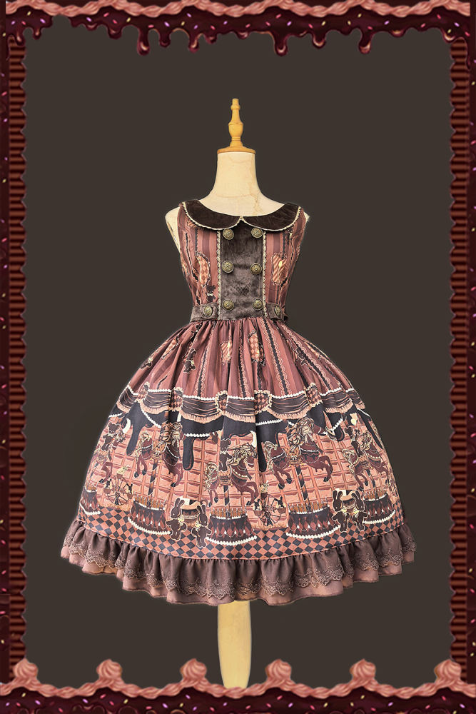 Infanta ~Chocolate Trojan~ Cotton Vintage Lolita Normal Waist JSK