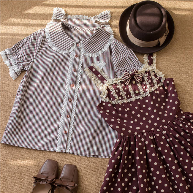 Mist Cat ear Plaid Shirt Sweet Lolita Blouse