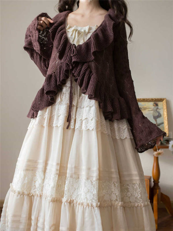 Mist Vintage Sweet Ruffles Knitted Cardigan