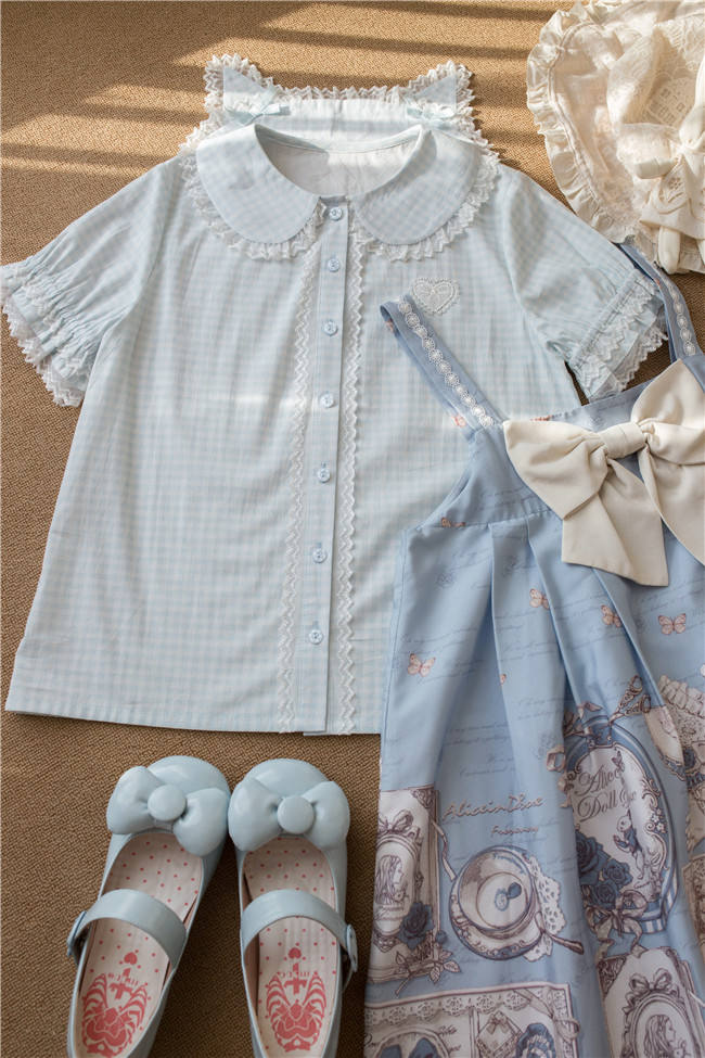 Mist Cat ear Plaid Shirt Sweet Lolita Blouse