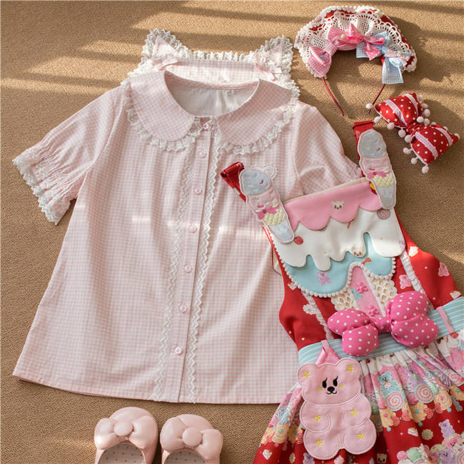 Mist Cat ear Plaid Shirt Sweet Lolita Blouse