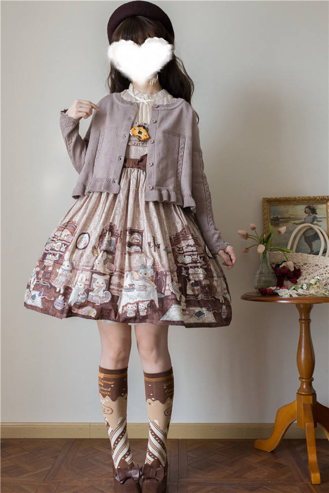 Mist Vintage Sweet Retro Round Neckline Knitted Cardigan